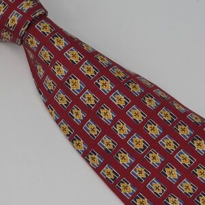 Chaps Ralph Lauren Geometric Medallion Silk Tie Mens Burgundy Vintage Wide
